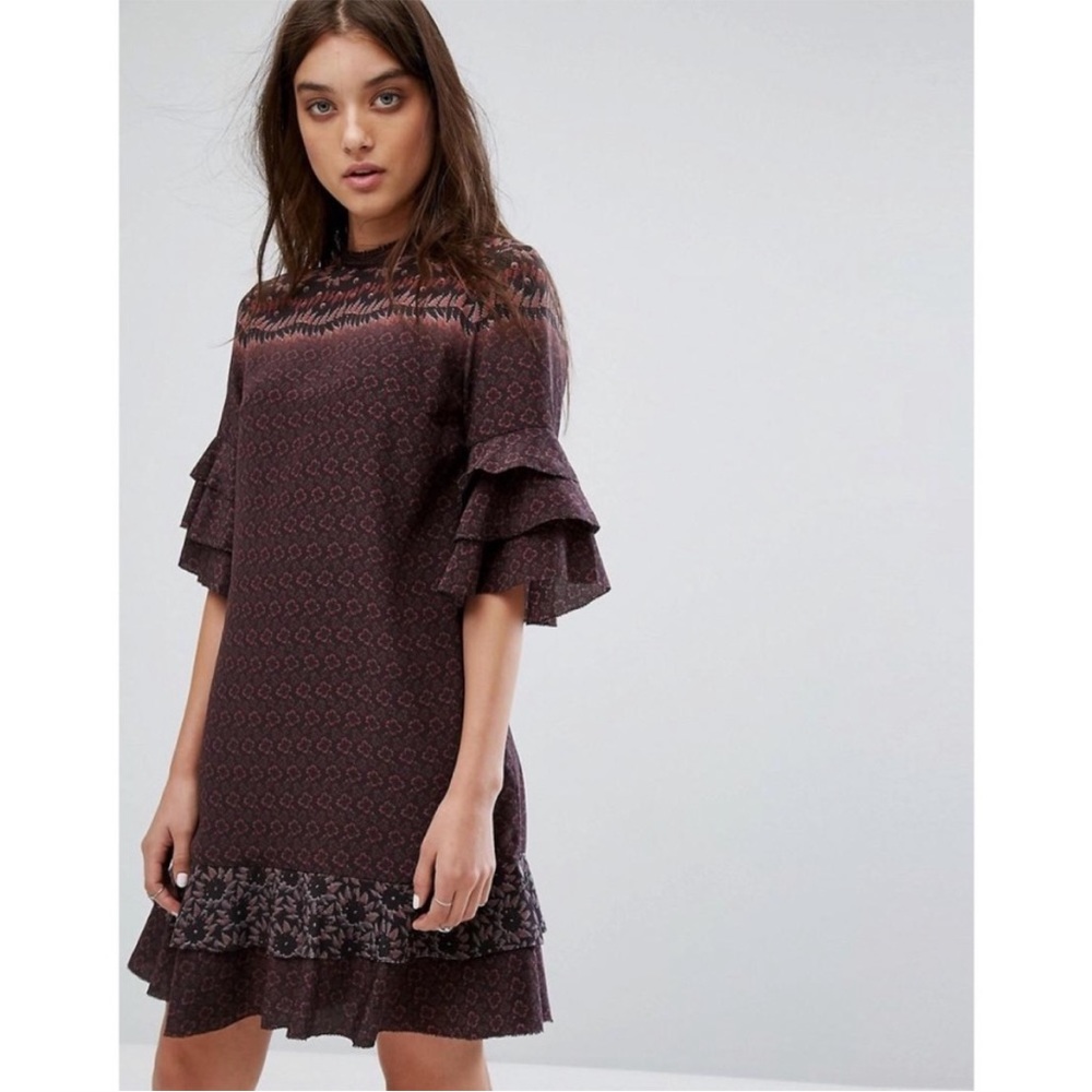 NEW Allsaints Rayen Anokhi Silk Dress.burgundy color